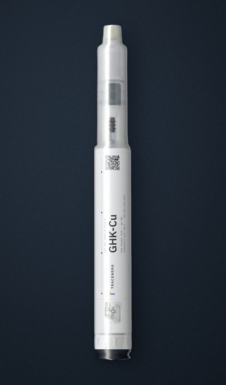 TRACENDRA pre-filled pen, GHK-Cu 50 mg, with batch label and QR code